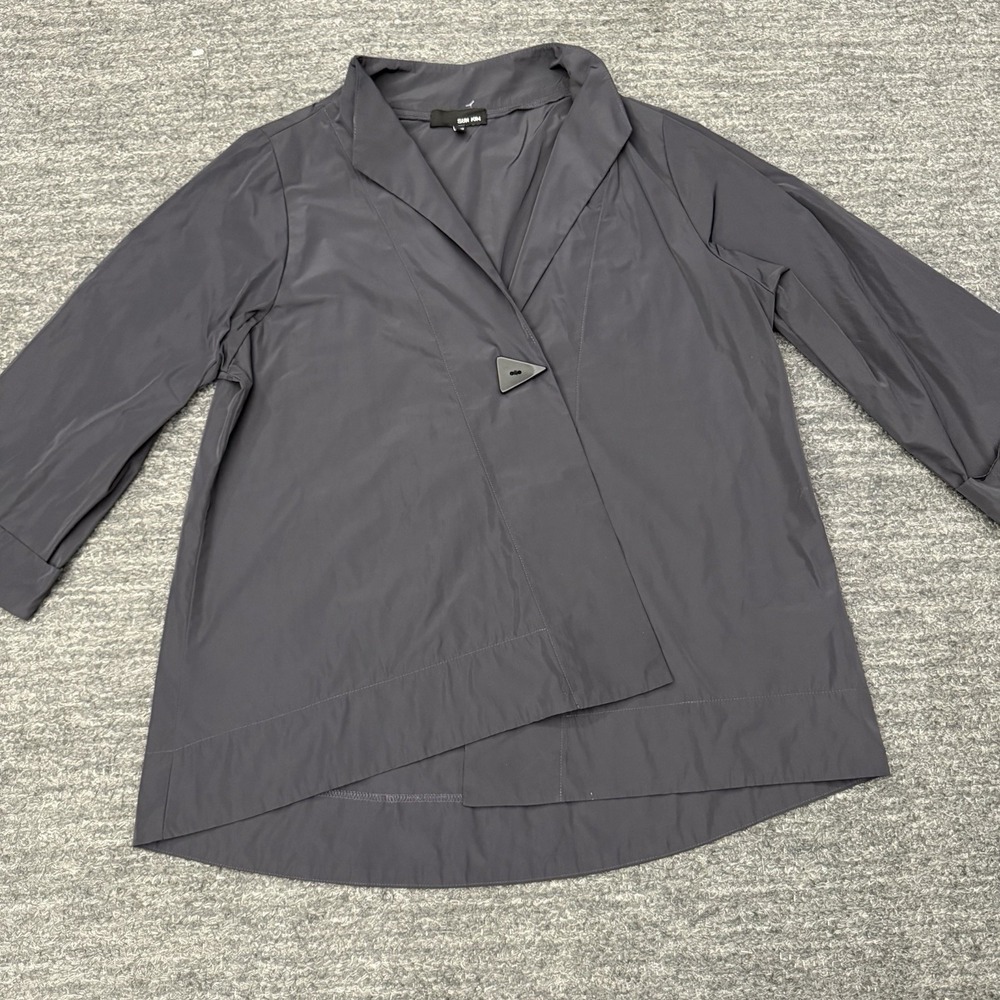 Sun Kim Jacket Women Small Gray One Button Funky Artsy Lagenlook Oversized USA